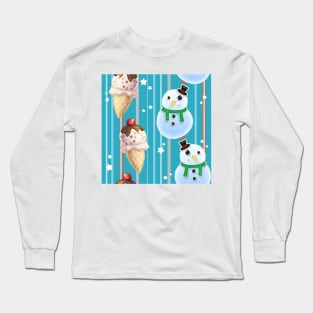 Snowman and Icecream Pattern Long Sleeve T-Shirt